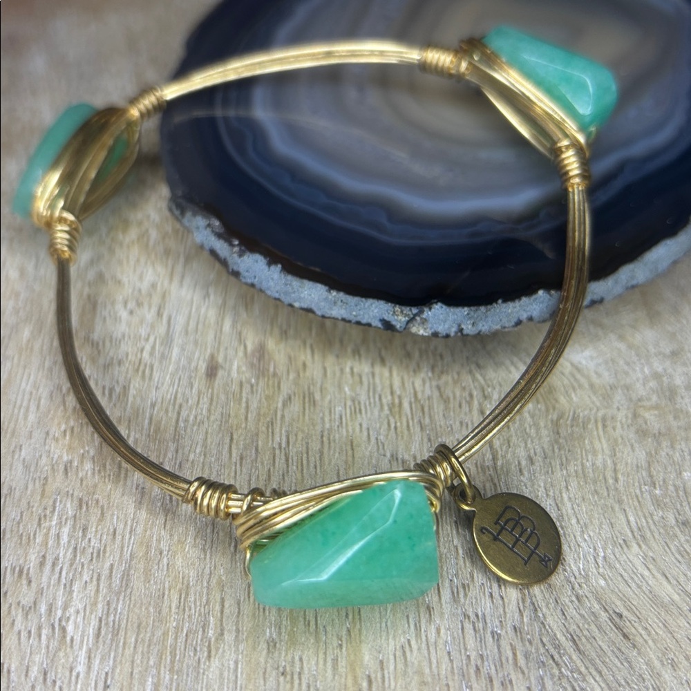 Bourbon And Bowties Wire Wrapped Jade Fauceted Stone Layering Bracelet
